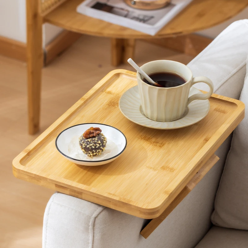 Natural Wooden Foldable Sofa Tray Table for Snacks and Drinks