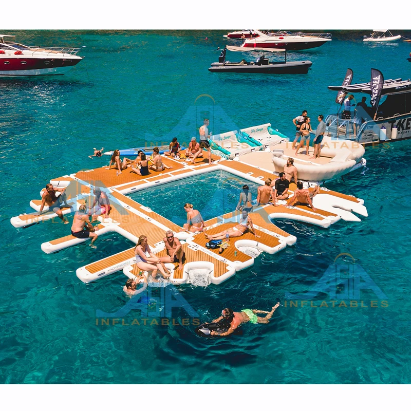 Swimming Water Inflatable Pontoon Boat Fishing Floating Platform