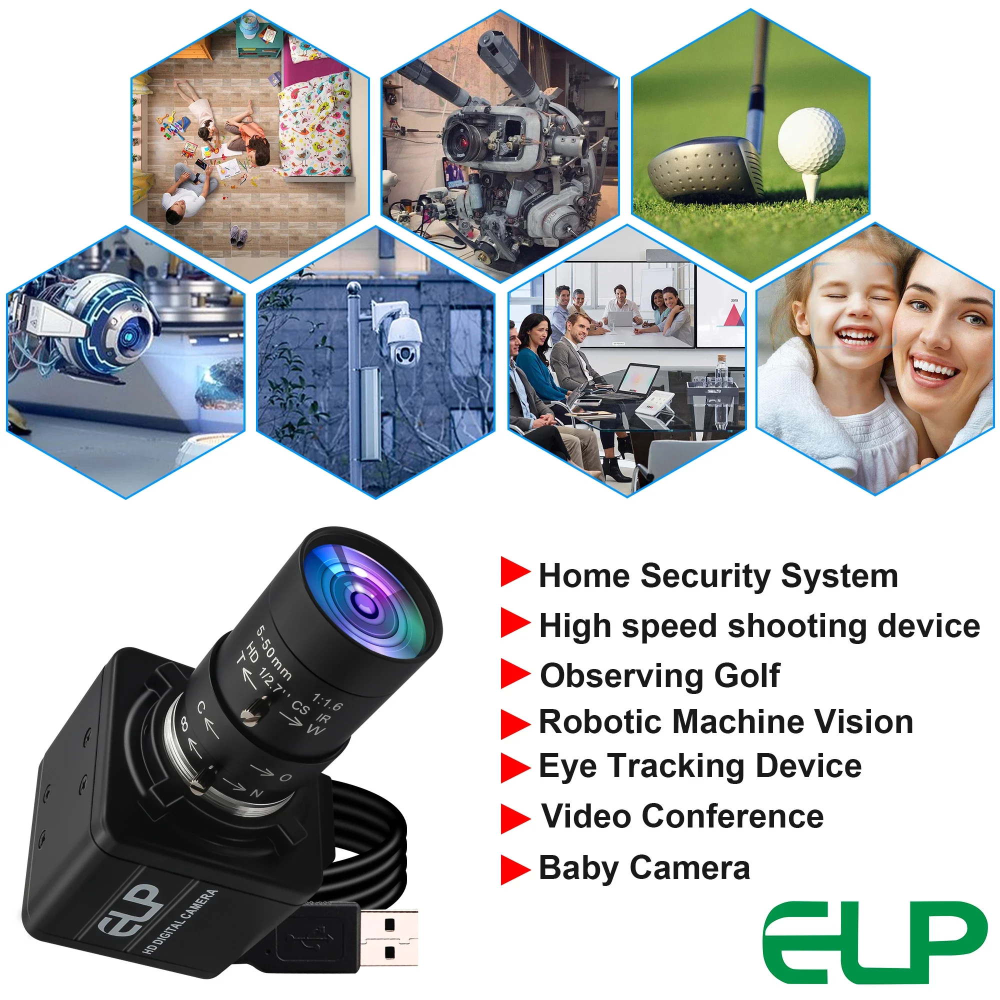 ELP 120fps 210fps Global Shutter USB Camera 800P 10X Zoom Monochrome Manual USB Webcam with 5-50mm Lens for Document Scanning