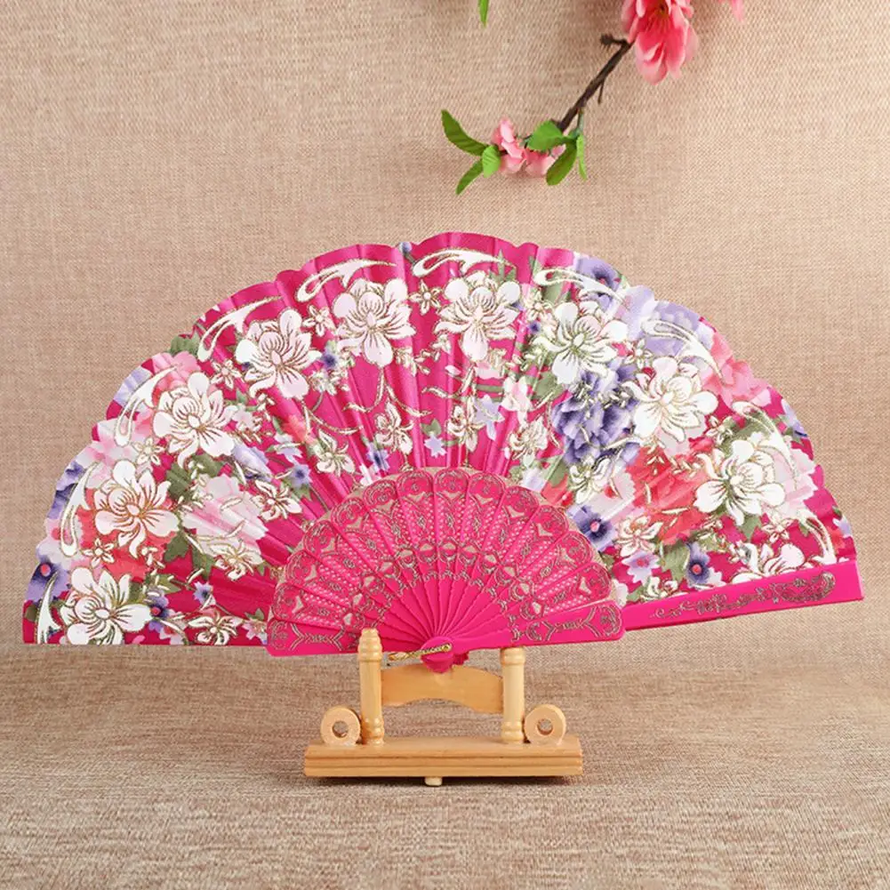 Vintage Silk Fan Floral Pattern Decorative Wedding Party Chinese Japanese Bamboo Tassel Fan Dance Hand abanico de mano folding fan hand fan silk fans