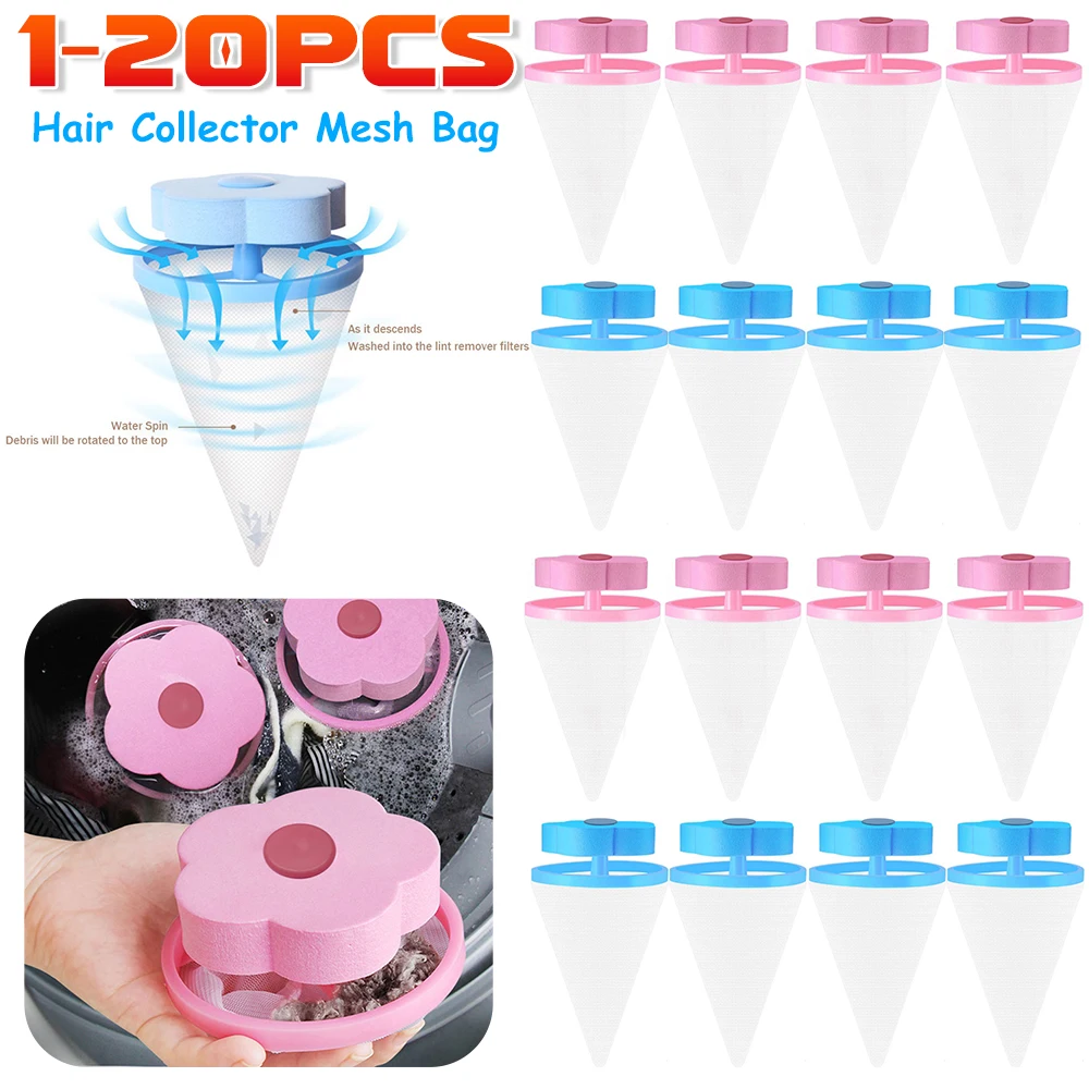 1-20pcs Floating Pet Fur Catcher Washing Machine Dog Hair Filter Mesh Bag Pet Hair Remover Laundry Hair Catcher Household Reusable Lint Hair Removal Catching Mesh Bag