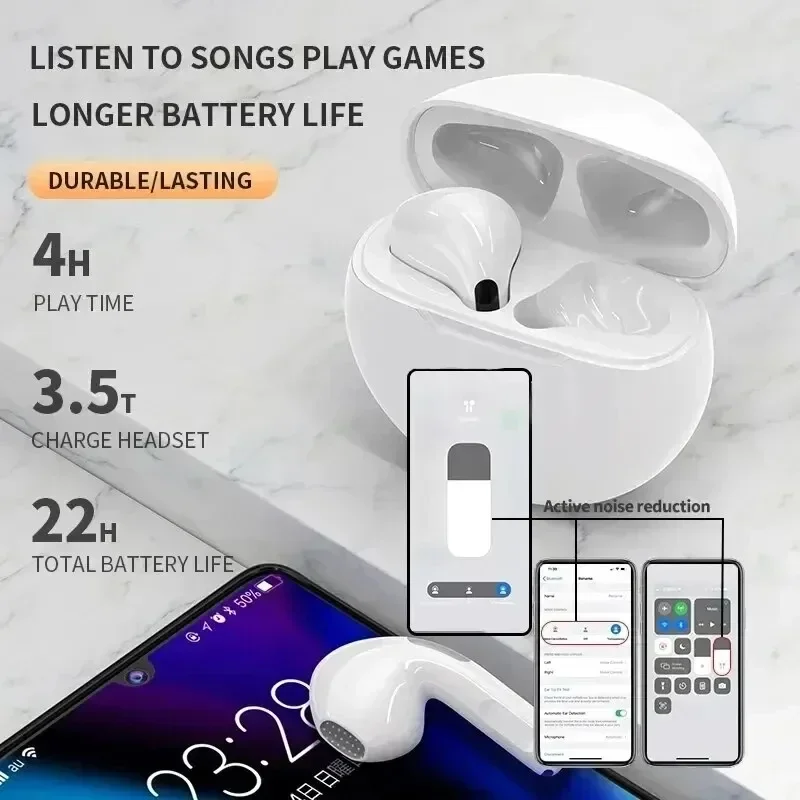 Xiaomi Pro6 True Wireless Headphone Bluetooth 5.2 Earphones TWS Gaming Stereo Noise Reduction Heavy Bass Mini in-ear Earbuds 4