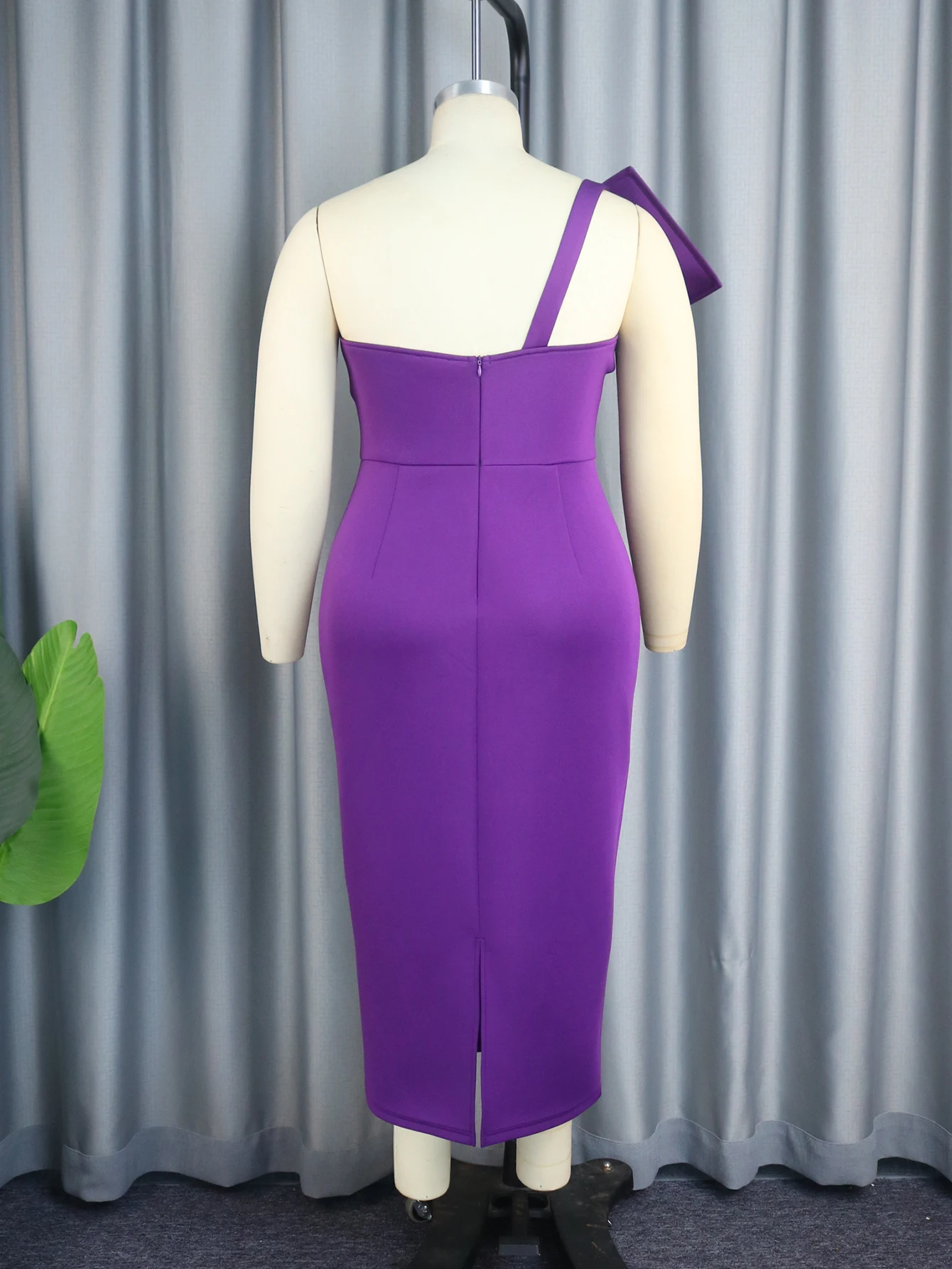 One Shoulder Midi Dresses for Women Purple Empire Package Hip