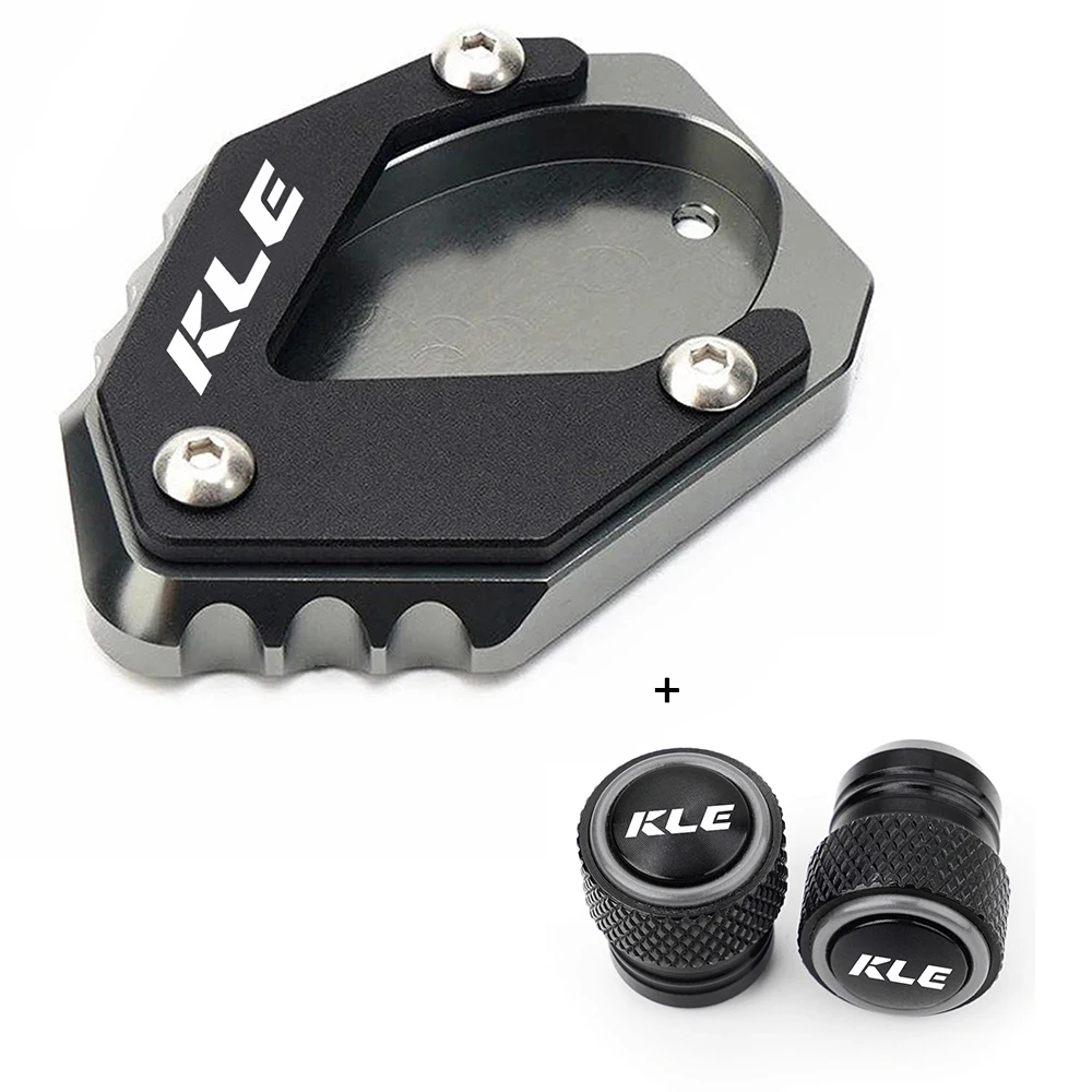 Motorcycle Foot Kickstand Side Stand Enlarger Pad & Tire Valve Cap CNC