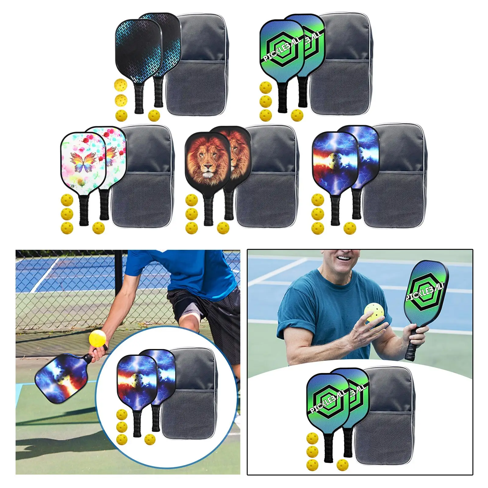 Premium Pickleball Paddles Set 2 Rackets 4 Pickleball Balls and Bag for Indoor and Outdoor Tournament