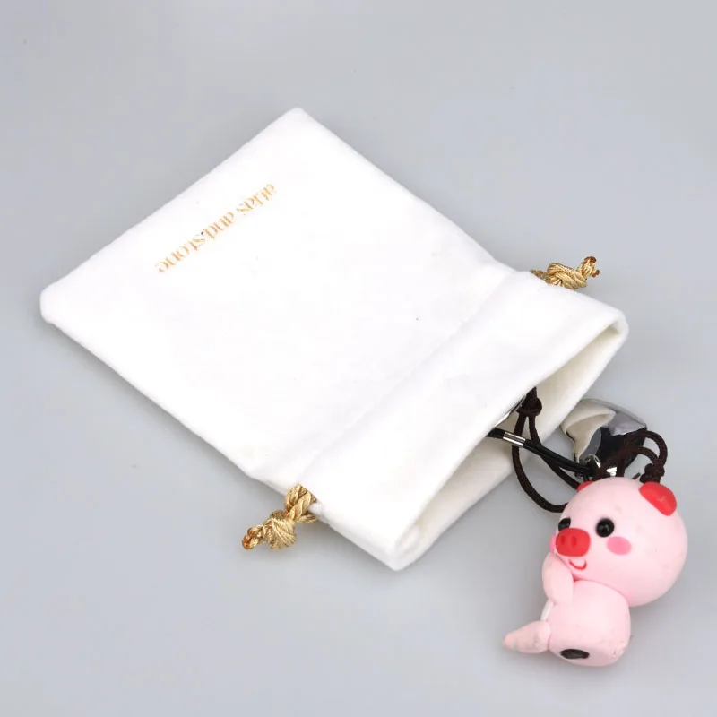 Weiße Samt-Geschenktüten mit goldenem Seil-Logo, 7,6 x 10,2 cm, 10,2 x 15,2 cm, 12,7 x 17,8 cm, Beutel mit Kordelzug für Wimpern, Make-up, Schmuck, Verpackung, Staubsack – Detail 2