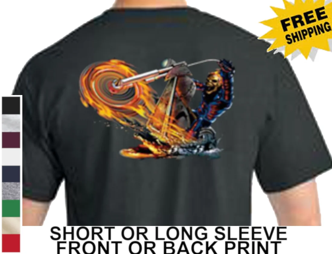 Maglietta Da Uomo Biker Ghost Rider Classic American Motorcycle Chopper Scooter