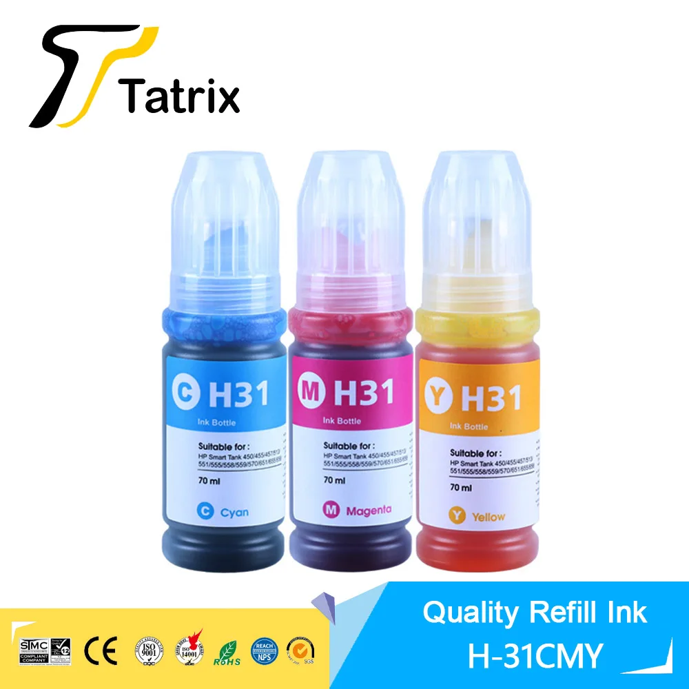 Tatrix Refill Dye Ink Kit For HP 32XL HP 31 For mart Tank 5105/6001/6005/6006/7001Smart Tank 670/675/720/725/750/755/790/795