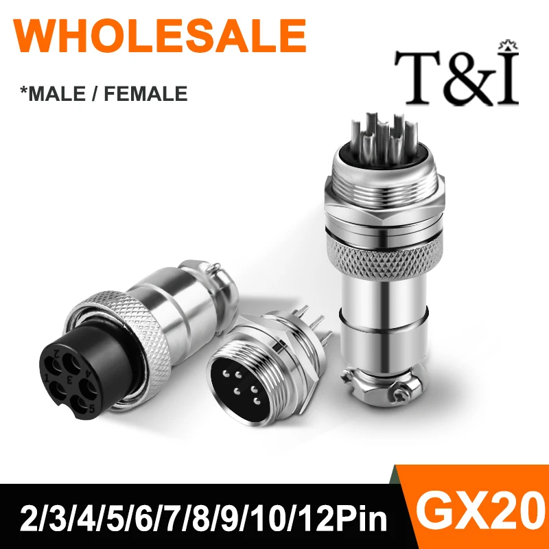 

GX20 Male And Female Aviation Plug Socket Connector GX20-2/3/4/5/6/7/8/9/10/12 PIN Cable Aviation Plug Connector Fixed Rear Nut