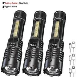 High Power LED Rechargeable Flashlight with COB Side Torch (Black 3pcs)