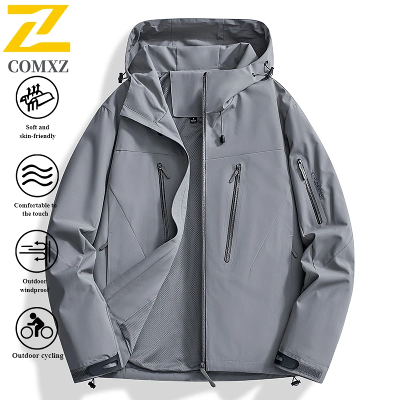 EiAO Jacket Couple's Taped Seam Spring Autumn Waterproof Windproof Outdoor Coat with Zippered Pockets for Hiking Camping Fishing