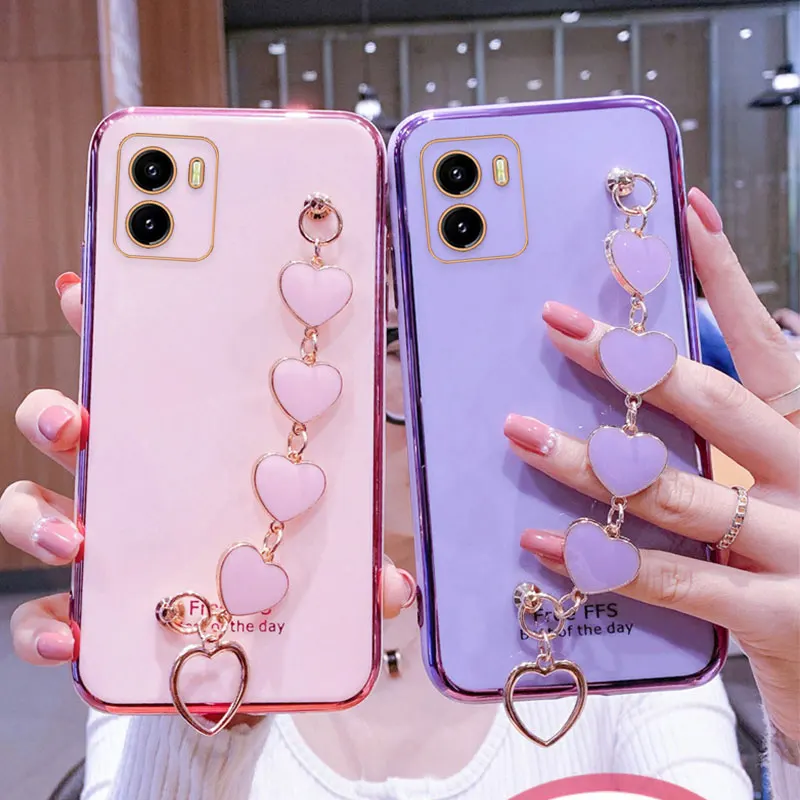 Wrist Bracelet Phone Case For Vivo Y15S Case Luxury Heart Chain