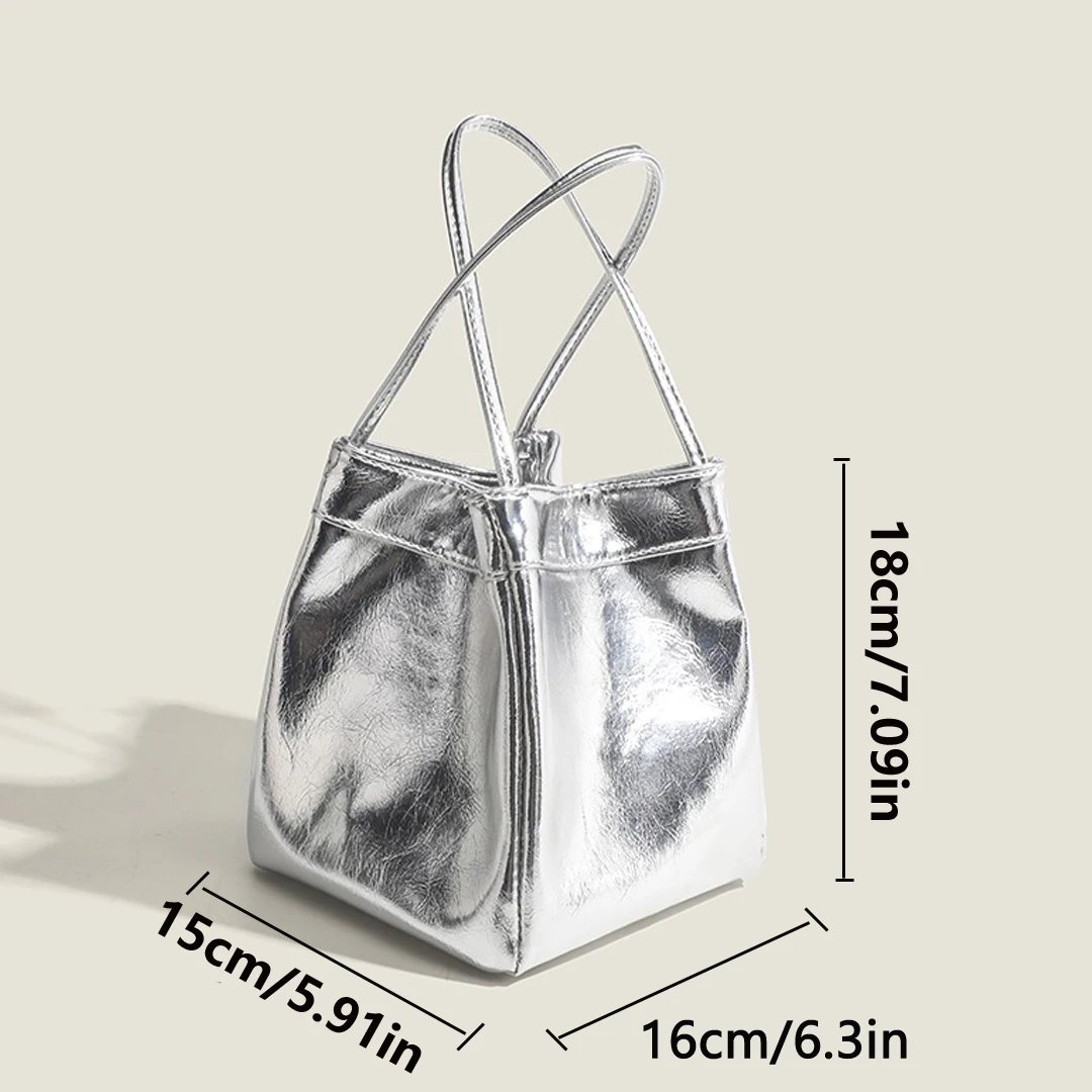 Silver Bucket Bag for Women 2025New Fashionable and Simple Lunch Box Bag Niche Western-style Texture Hand-held Small Bag