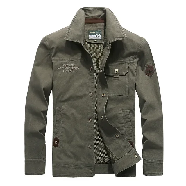 thumbnail image 1 of Chaquetas militares de carga ajustadas de alta calidad para hombre, abrigos holgados de longitud media con cuello alto y múltiples bolsillos de algodón para primavera y otoño, 1 of 5