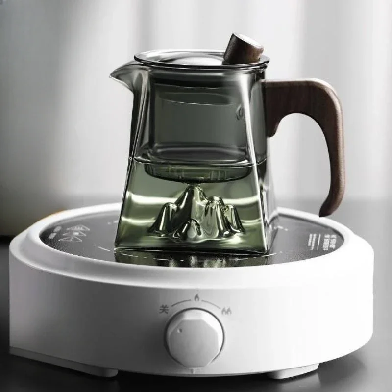 500ML Glass Teapot With Wood Handle Heated Resistant Kung Fu Tea Puer Tea Scented Tea Kettle Transparent Glass Tea Pot Teaware