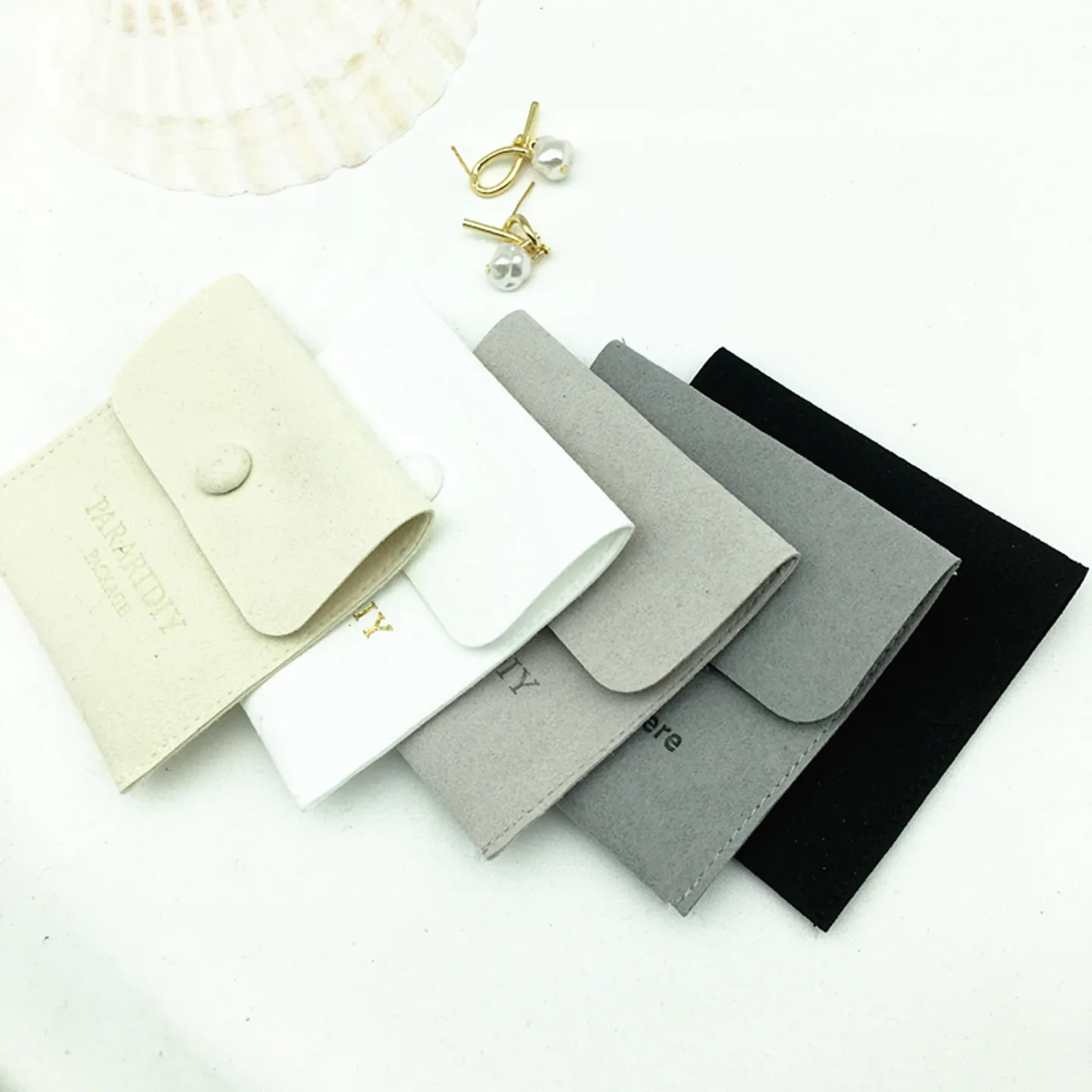 50pcs Light Gray personalized jewelry packaging pouch custom logo envelope bag chic small microfiber pouch