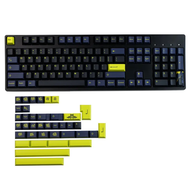 Keycaps Gmk Night Runner Pbt Dye Sublimation Perfil Cereja Keycap com Barra de Espaço Iso Enter 3u 7u 1.75u 2u Shift Conjunto - Imagem 5
