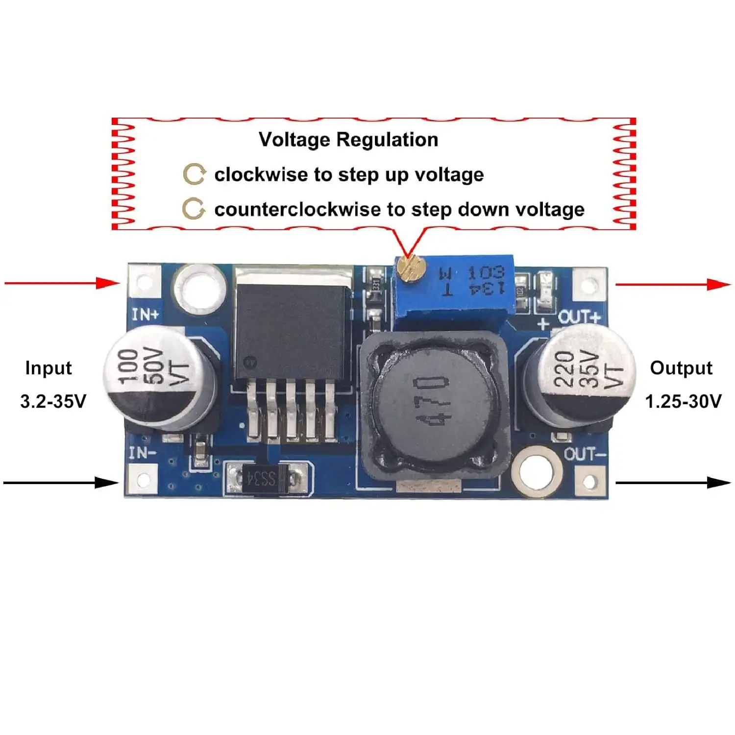 Voltage Regulator LM2596 DC to DC High Efficiency Voltage Regulator 3.2-35V to 1.25-30V Buck Converter DIY Power Supply Step-Down Module