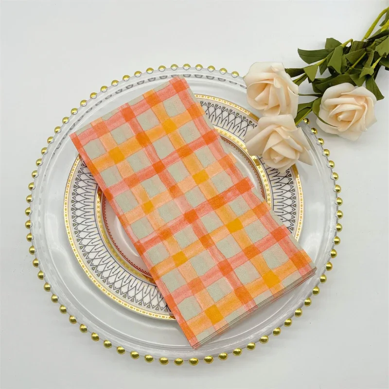 Paper Napkins 20pcs 33*40cm 2-Ply Orange Plaid Printed Napkins