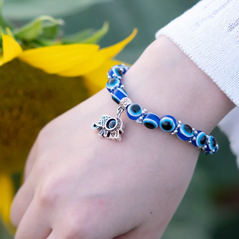 Halukakah Evil Eye Necklace & Bracelet Set — Sapphire Resin Blue Eye, Platinum Plated, Handmade Protection Jewelry With Gift Box - View #3