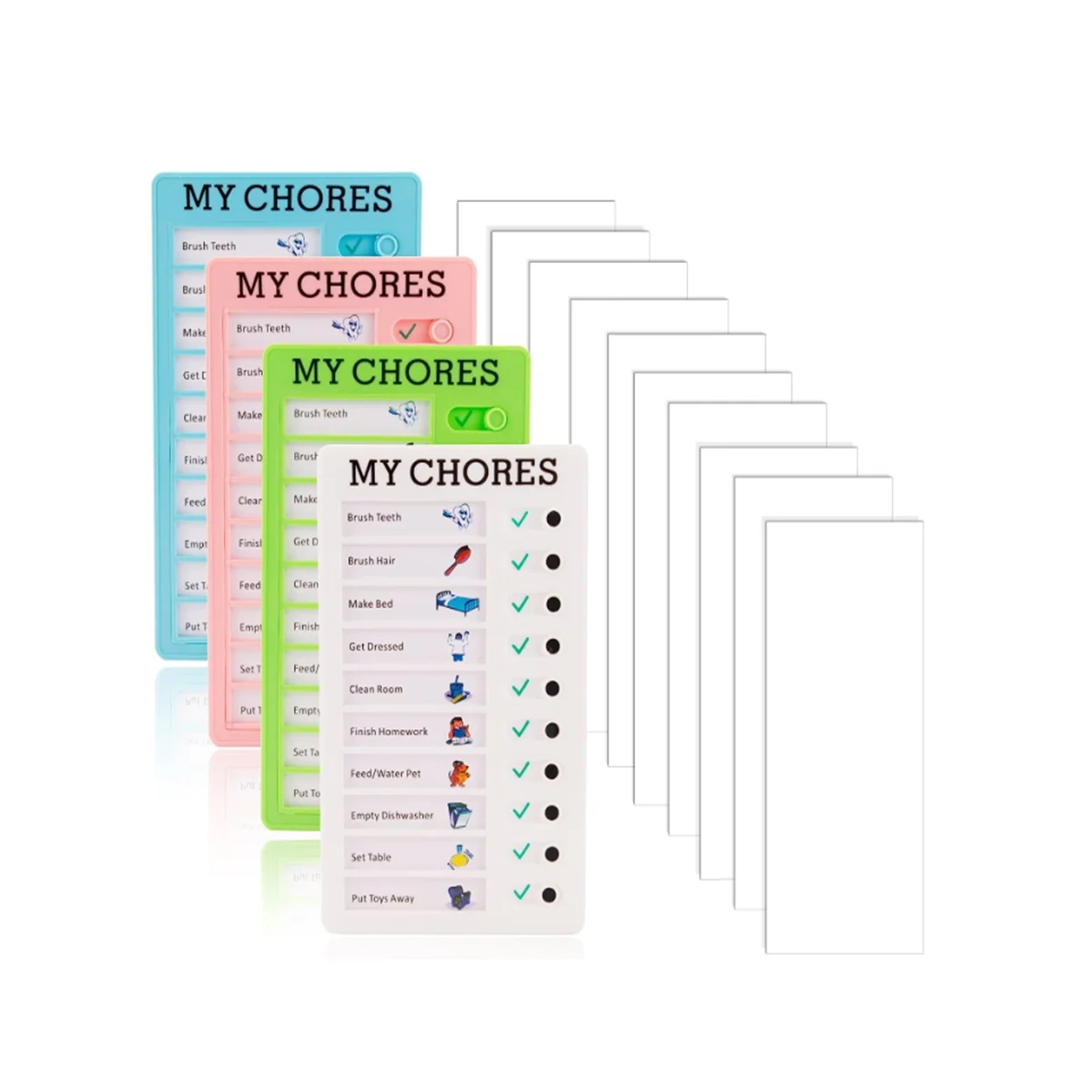 

4 Pieces My Chores Check List Board Portable Chore Chart Memo Plastic Board with 10 Detachable Cardstock for Kids Home