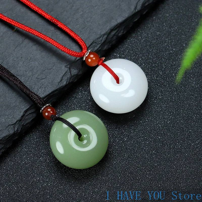 Natural Multicolor Jade Doughnut Pendant Necklace Fashion Accessories Charm Jewellery Carved Amulet Gifts for Women Men Jade