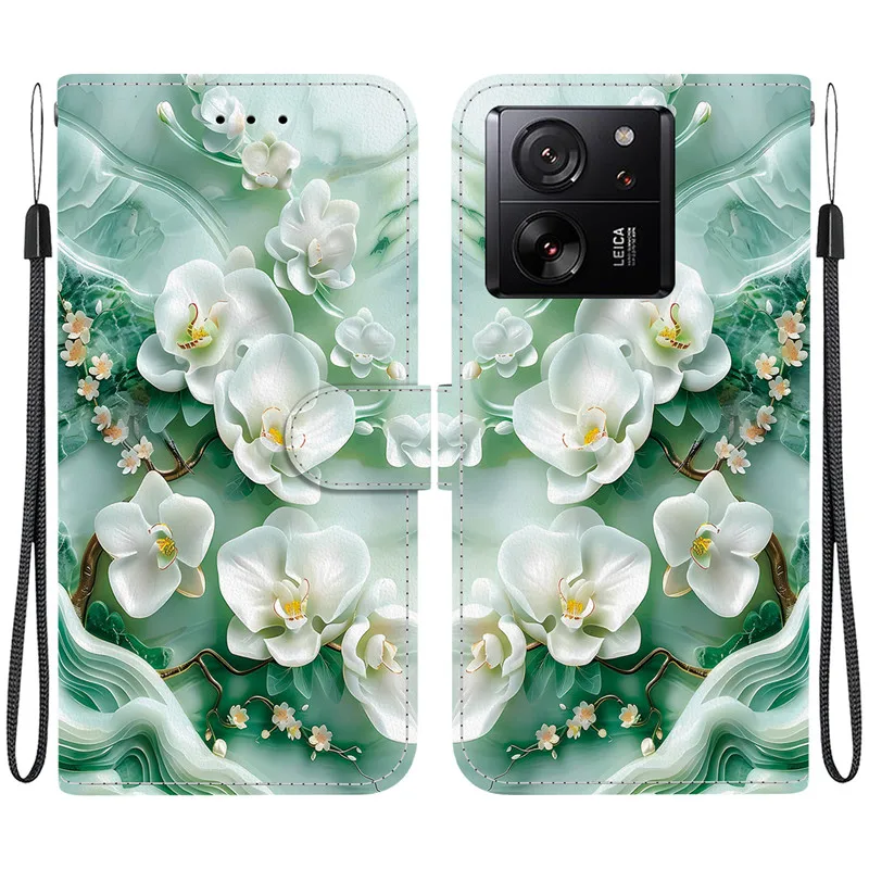 Elegant Flip Wallet Leather Case with Magnetic Stand and Cute Pattern Design
