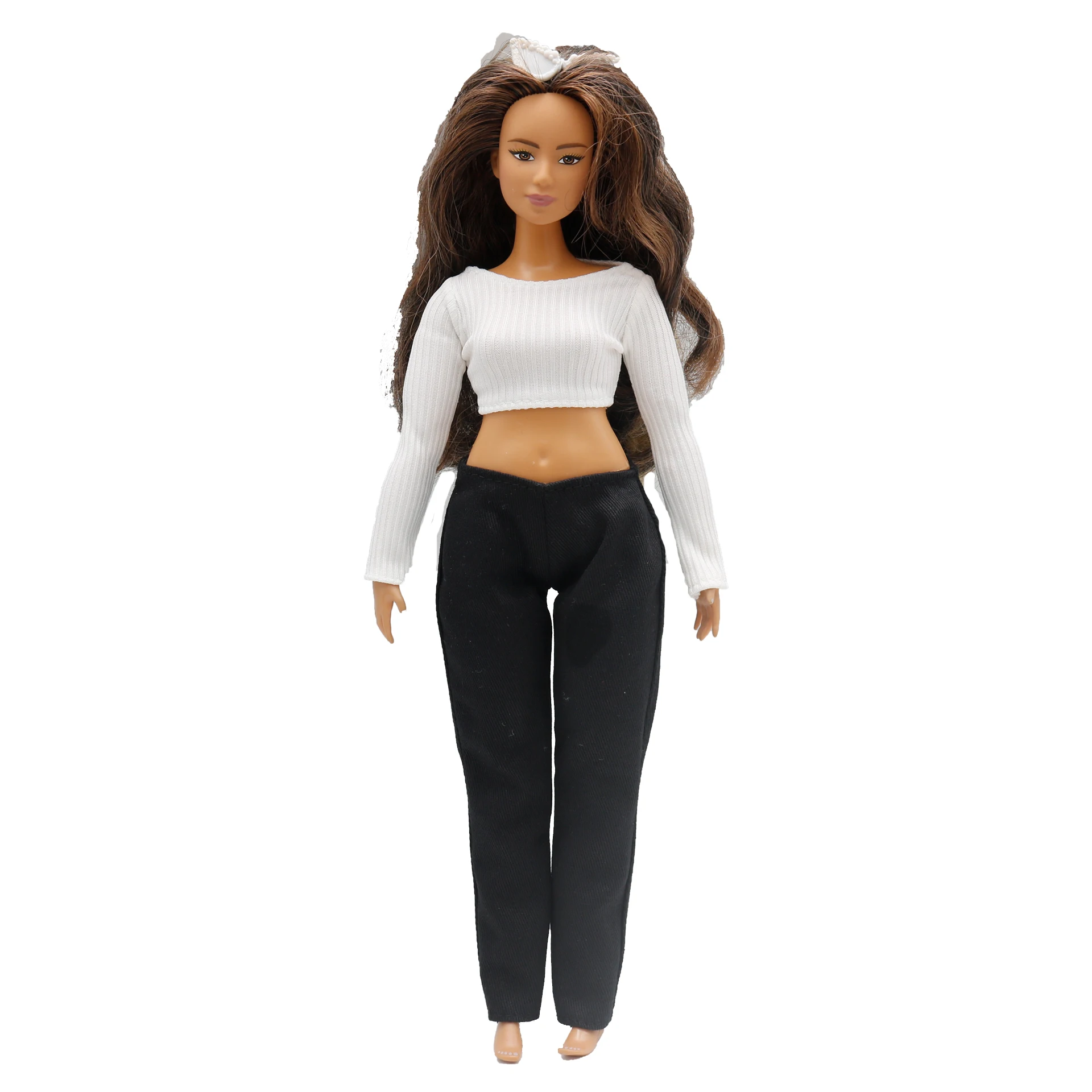 New 30cm 1/6 Doll jeans Striped Tshirt set Daily Wear Clothes for curvy Barbies doll Accessories 2