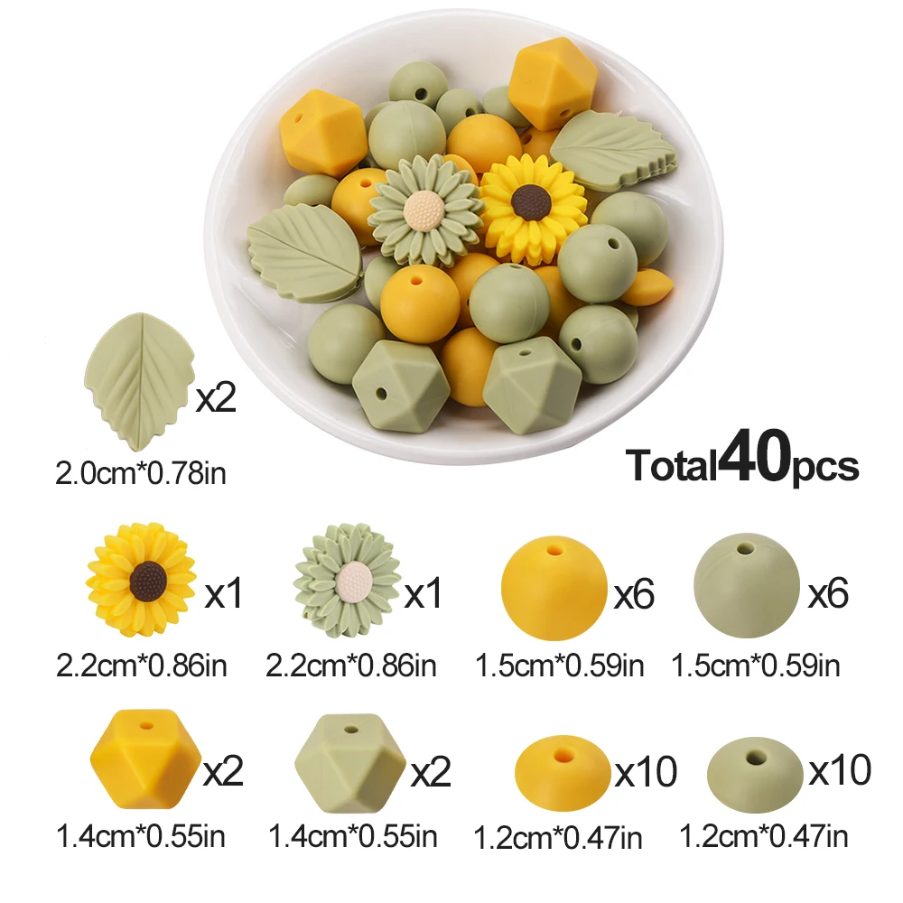 LOFCA 40Pcs Silicone sunflower Beads Plant silicone Flower Beads Silicone Teether Necklace pacifier making Bpa free food grade 6
