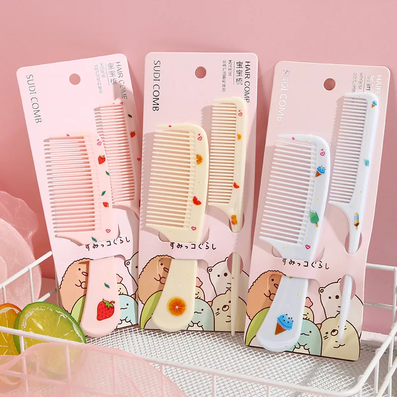 Baby Hair Comb Hair Brush Comb Cute Kids Hairdressing Supplies Comb Anti-static Pointed Tail Hair Brush for Girls Cartoon Strawberry Fruit Hairbrush 2pcs/set