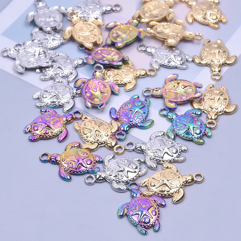 

6pcs DIY Craft Wholesale Sea Turtles Stainless Steel Charm Starfish Pattern Pendant Charm for Jewelry Making Bracelets Materials