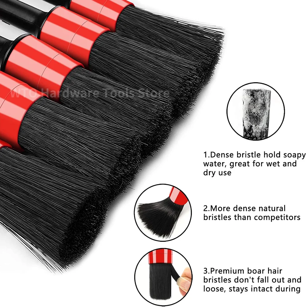 5 Pieces Car Cleaning Boar Bristles Car Detailing Brush Set, Wash Interior Detailing Brushes Brush Set for Auto
