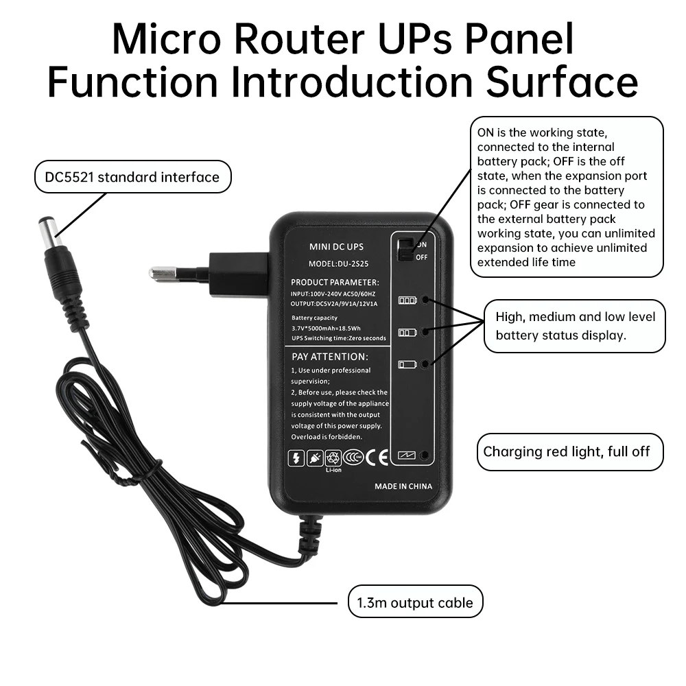 AC 100-240V to DC 5V 9V 12V Power Adapter Router Camera Small UPS 5000Mah Backup Power Build in Battery