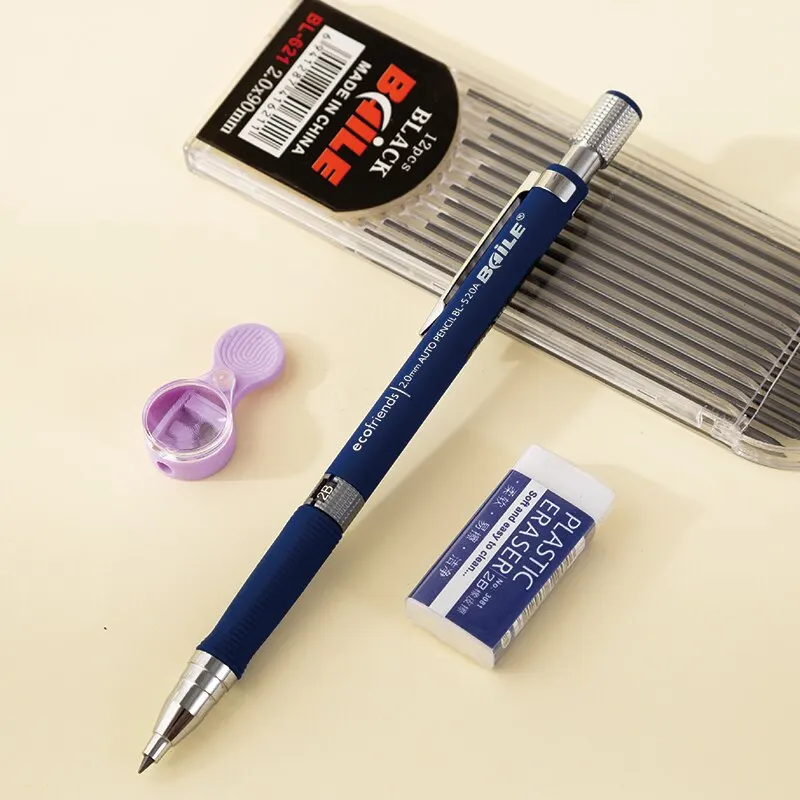 2.0mm Mechanical Pencil Set 2B Automatic Pencils With Black Lead Refills For Writing mechanical pencil set