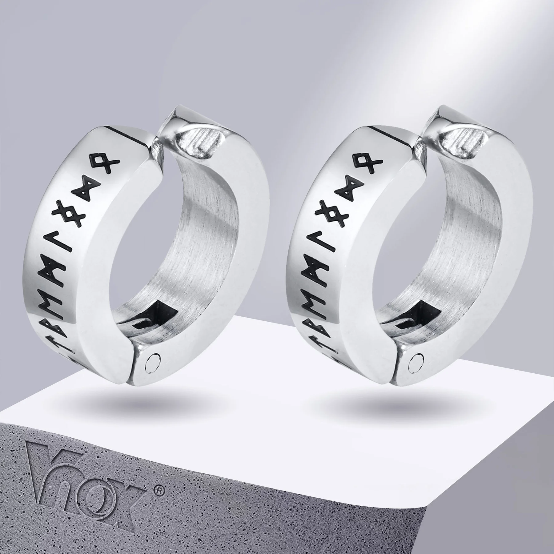 Vnox Viking Runes Hoop Earrings for Men Non Pierced Clip Earrings Stainless Steel Odin Norse Viking Amulet Letter Words Huggie hoop earrings ear clip earrings clip earrings ear clip