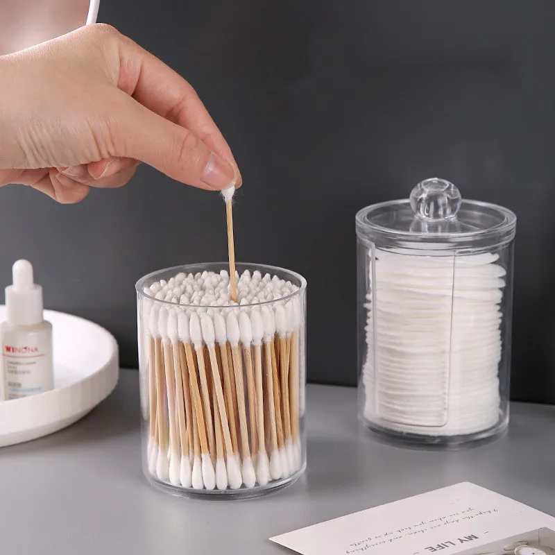 Transparent Cotton Swab Storage Box Makeup Organizer Acrylic Storage Box Cotton Swab Cosmetic Box Bathroom Bedroom Storage 4