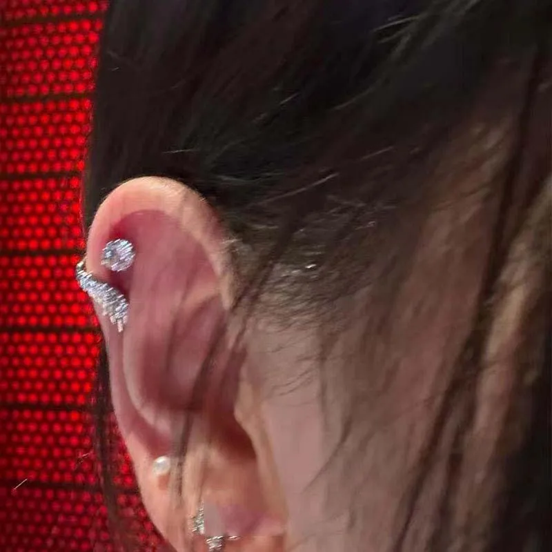 Zircon Wing Ear Bone Nail Silver Color Metal Shiny Crystal
