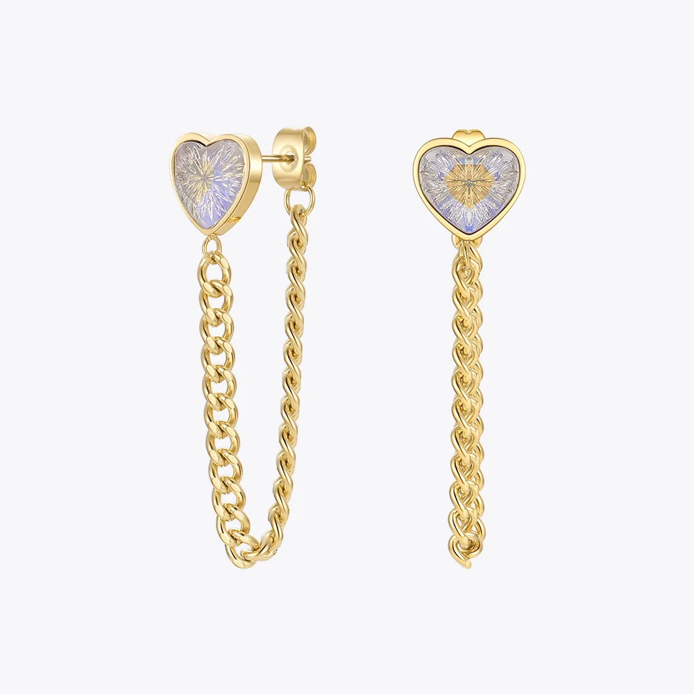 ENFASHION Statement Drop Earrings For Women Heart Fashion Jewelry Gold Color Zircon Earings Stainless Steel Pendientes E211317