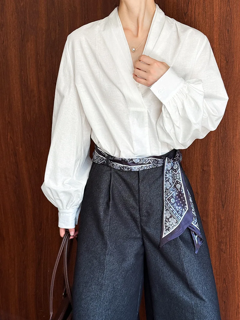 Women Casual White Color Blouses V-Neck Puff Sleeve Office Blouses Womens Tops And Blouses Fashion Shirts Blusas Roupa Feminina - 5