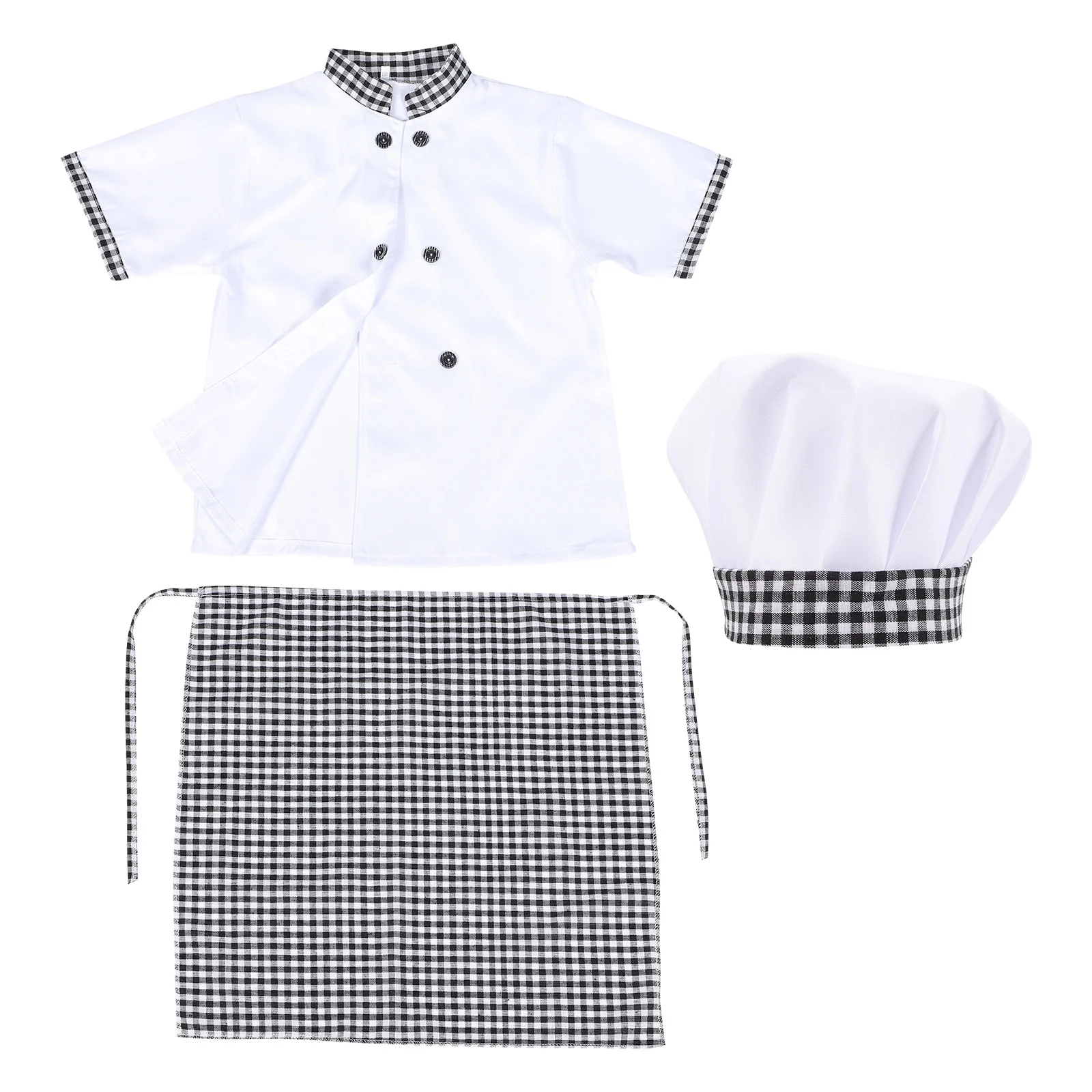 

1 Set Unisex Kids Chef Cosplay Uniform Outfit Short Sleeve Blouse with Apron Hat