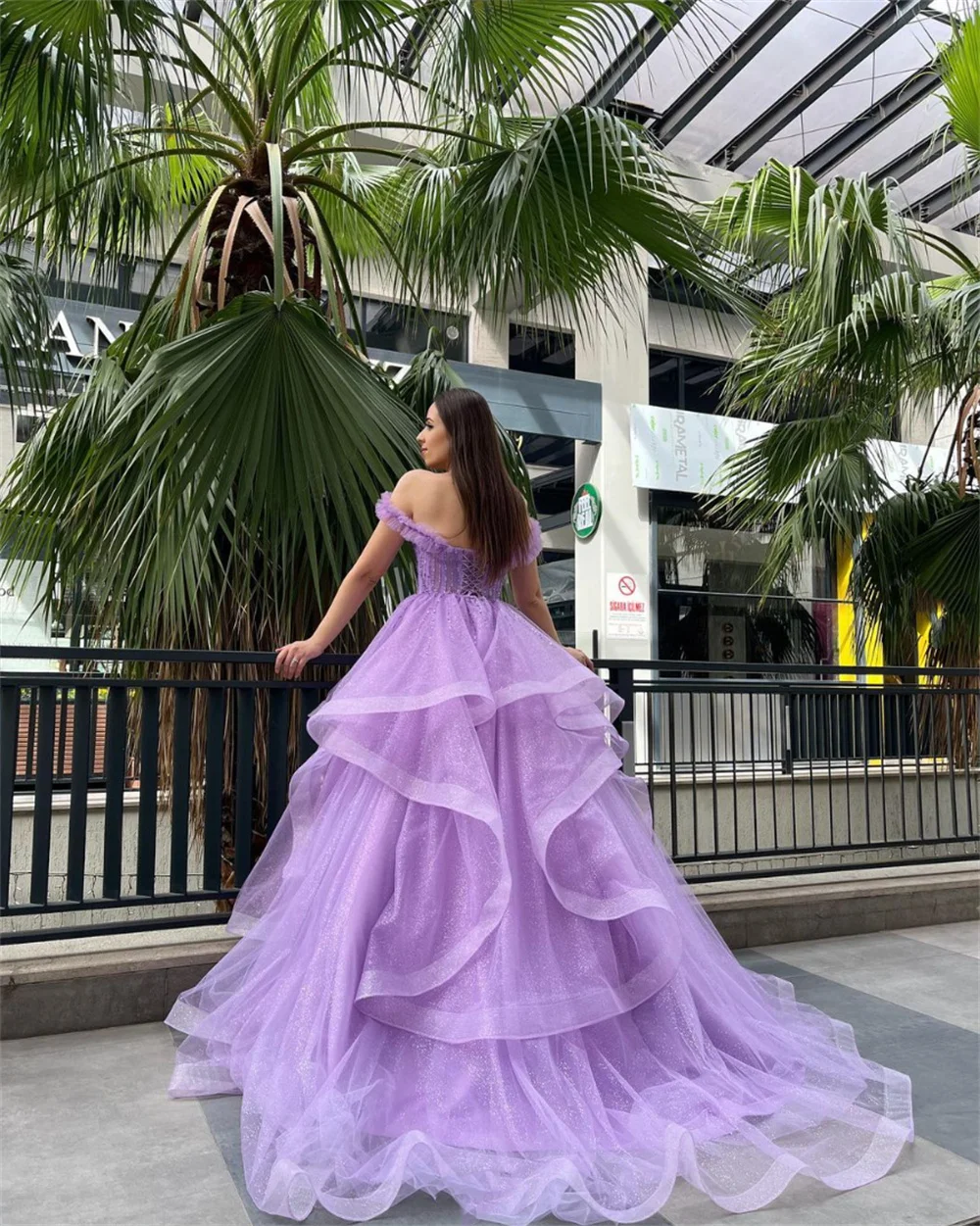 Sansa Purple Off Shoulder Prom Dress Sweet Curling Edge Evening Dresses  Shiny Puffy V Color Purple US Size 2