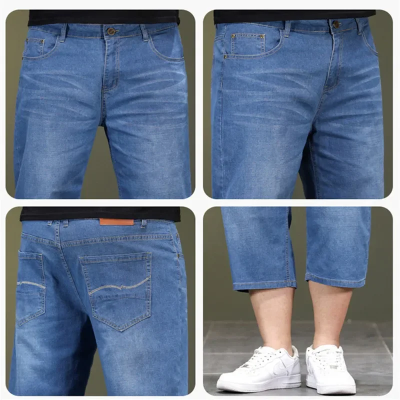 Loose Large Size Jeans Long Shorts for Men High Waist Plus 40 42 44 48 Summer Denim Knee Length Cropped Male Dad Capri Trousers