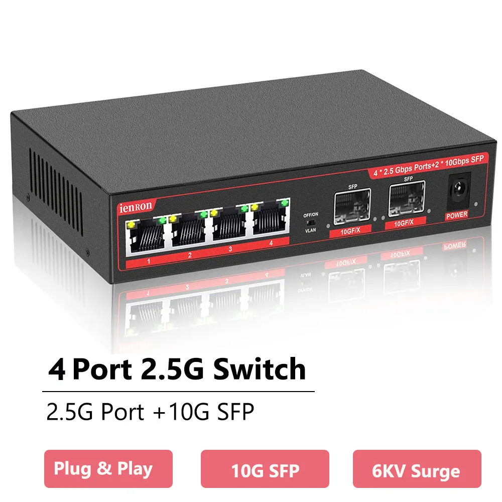 Switch de Rede Ethernet para Câmera ip ap sem Fio Sistema de Câmera Cctv Portas Switch Gigabit 2.5g 10g Sfp