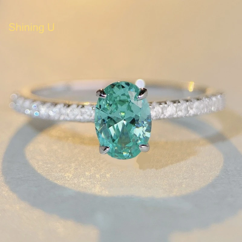 

Shining U S925 Silver Green High Carbon Diamond Oval Gems Ring for Women Fine Jewelry Birthday Gift