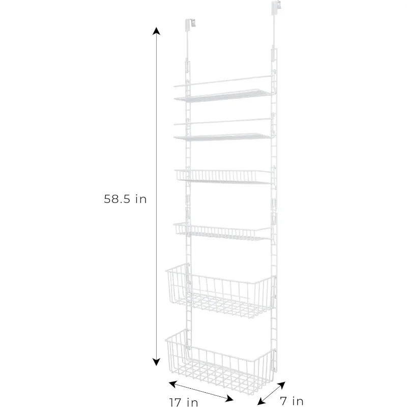 Smart Design Over The Door Adjustable Pantry Organizer Rack w/ 6 Adjustable Shelves - Steel