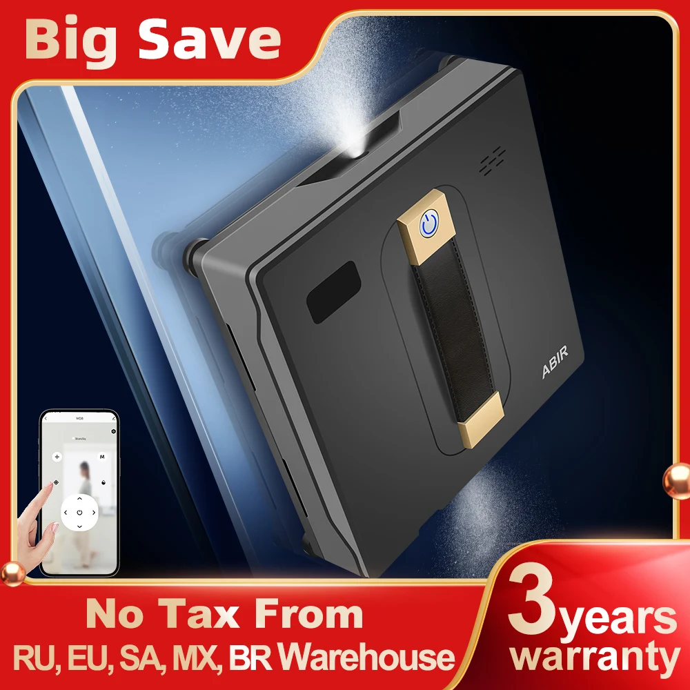 ABIR WD8 Robot Window Vacuum Cleaner Black, Dual Ultrasonic Spray, APP&Remote Control, Smart Home Glass Mop, Auto Wall Cleaning Robot
