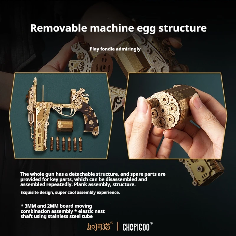 How Cat DIY 3D Wooden Puzzle Steam Revolver Assembly Model Kits Toys For Children