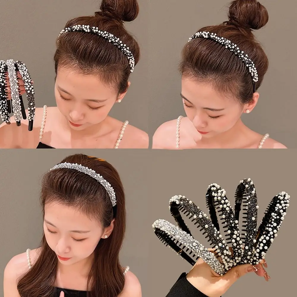 with Toothed Rhinestone Headband Cute Plastic Crystal Pearl Hairband Hair Clips Face Wash Female mart grocery store play food and role play companion set wash basin accesorio cocina fregadero trash can sink accessories hair w