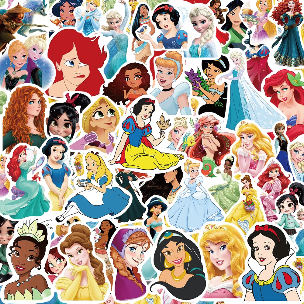 

10/30/50PCS Disney Cartoon Snow White Belle Elsa Stickers Kawaii Princess Decals Decorative Stationery Diary Cute Sticker Packs