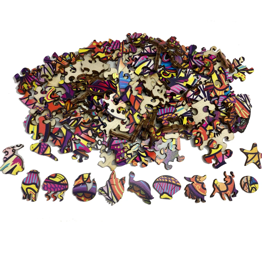 Wooden animal puzzle unique and mysterious circular bird puzzle for adults or children holiday gift interactive game wooden toys 6